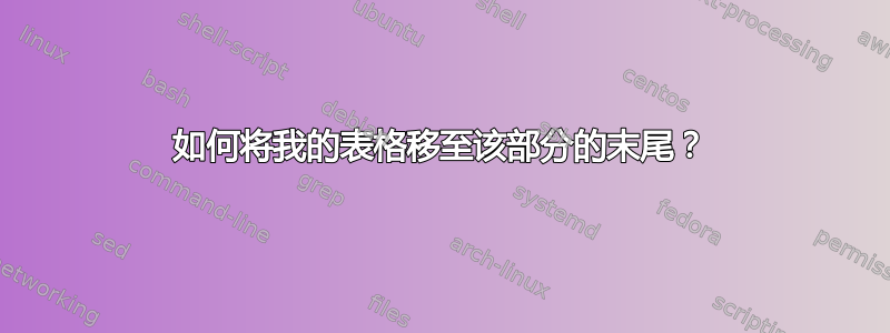 如何将我的表格移至该部分的末尾？