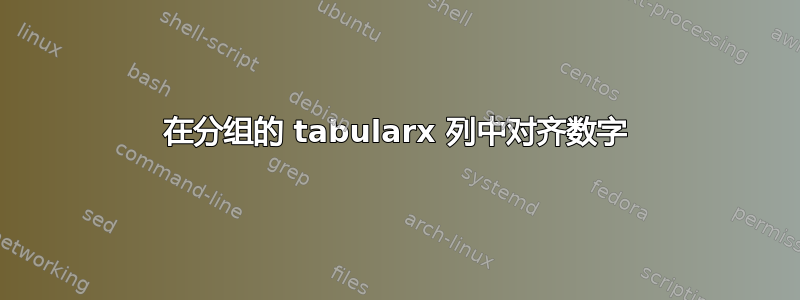 在分组的 tabularx 列中对齐数字