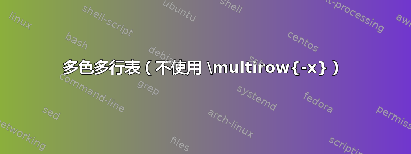 多色多行表（不使用 \multirow{-x​​}）