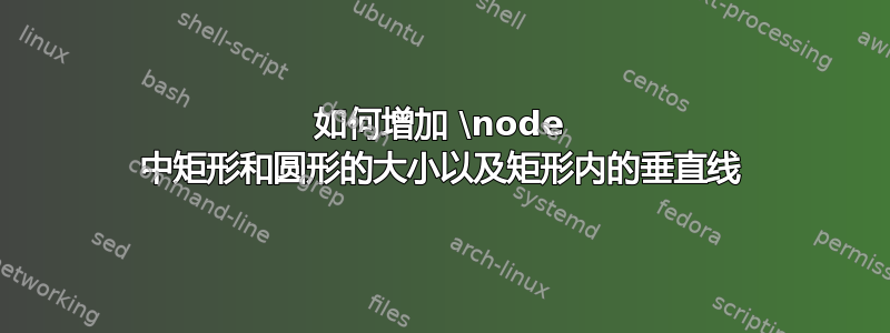 如何增加 \node 中矩形和圆形的大小以及矩形内的垂直线