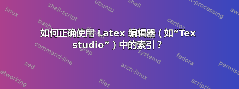 如何正确使用 Latex 编辑器（如“Tex studio”）中的索引？