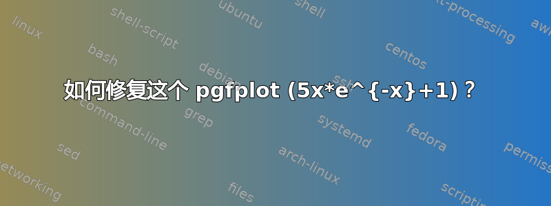 如何修复这个 pgfplot (5x*e^{-x}+1)？