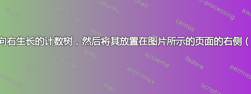 绘制一个向右生长的计数树，然后将其放置在图片所示的页面的右侧（或左侧）