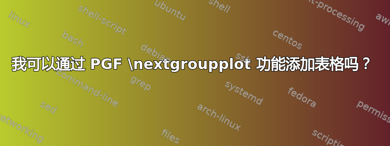 我可以通过 PGF \nextgroupplot 功能添加表格吗？