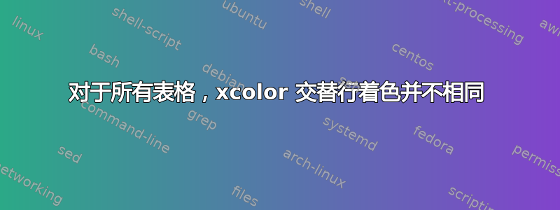 对于所有表格，xcolor 交替行着色并不相同