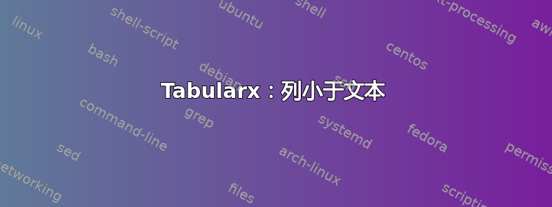 Tabularx：列小于文本