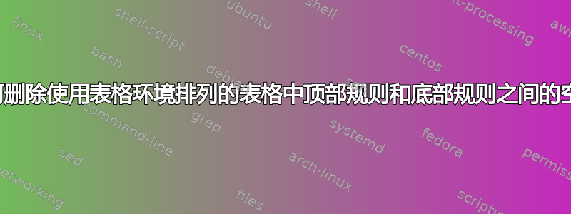 如何删除使用表格环境排列的表格中顶部规则和底部规则之间的空格