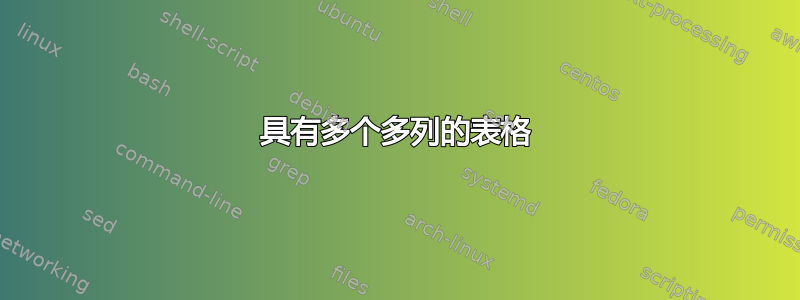 具有多个多列的表格