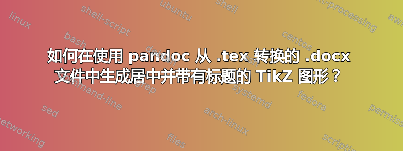 如何在使用 pandoc 从 .tex 转换的 .docx 文件中生成居中并带有标题的 TikZ 图形？