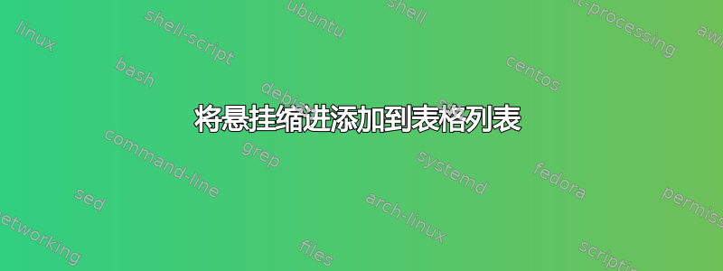 将悬挂缩进添加到表格列表