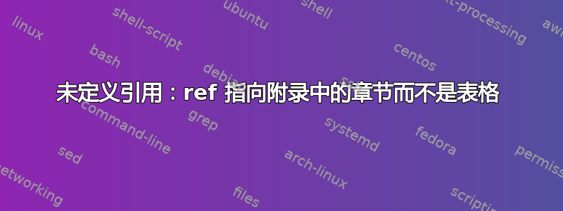 未定义引用：ref 指向附录中的章节而不是表格