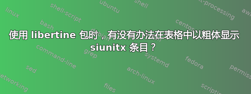 使用 libertine 包时，有没有办法在表格中以粗体显示 siunitx 条目？