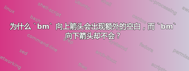 为什么 `bm` 向上箭头会出现额外的空白，而 `bm` 向下箭头却不会？