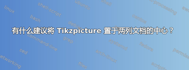 有什么建议将 Tikzpicture 置于两列文档的中心？