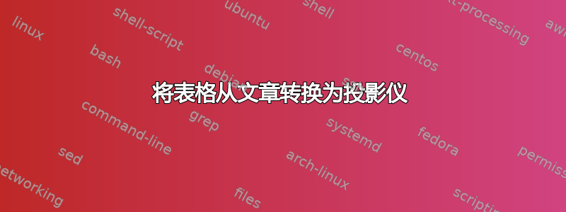 将表格从文章转换为投影仪