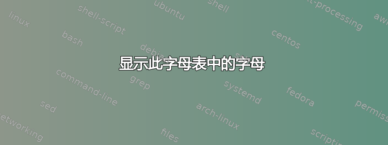 显示此字母表中的字母