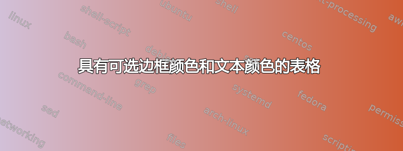 具有可选边框颜色和文本颜色的表格