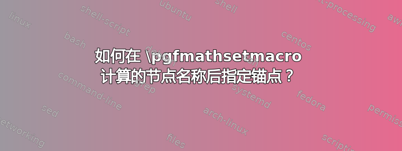 如何在 \pgfmathsetmacro 计算的节点名称后指定锚点？