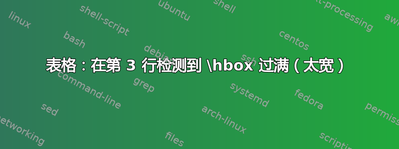 表格：在第 3 行检测到 \hbox 过满（太宽）