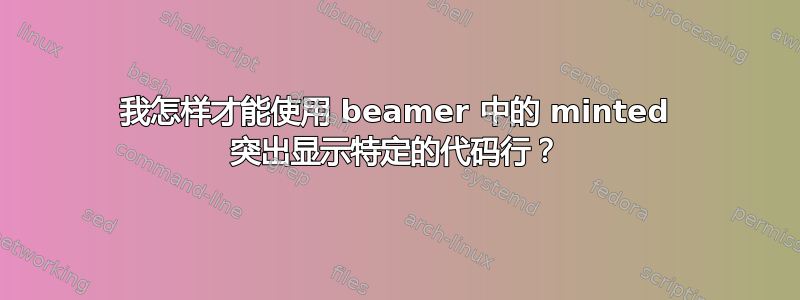 我怎样才能使用 beamer 中的 minted 突出显示特定的代码行？