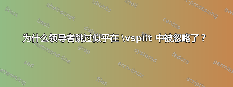 为什么领导者跳过似乎在 \vsplit 中被忽略了？