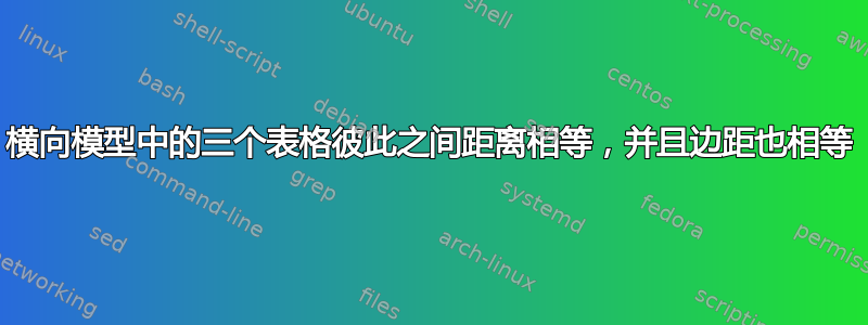 横向模型中的三个表格彼此之间距离相等，并且边距也相等