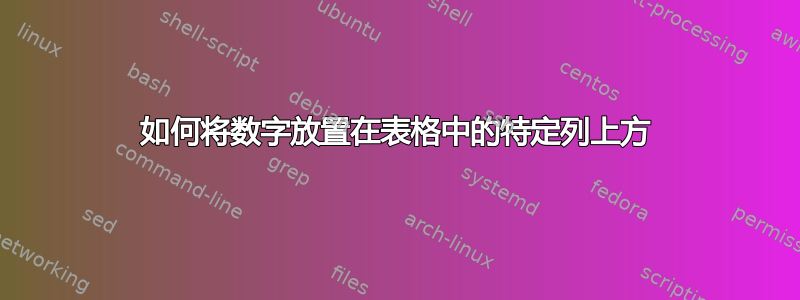 如何将数字放置在表格中的特定列上方