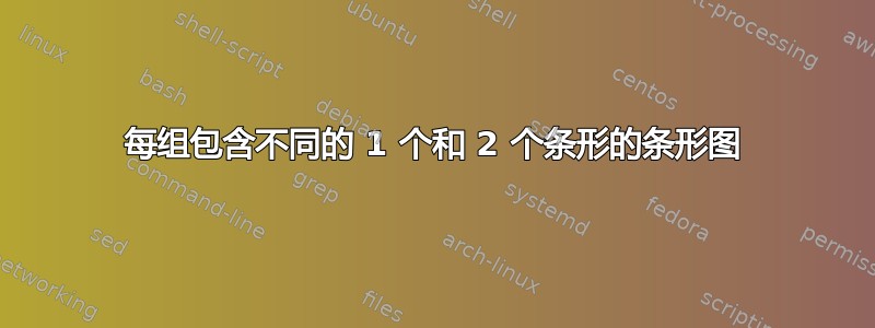 每组包含不同的 1 个和 2 个条形的条形图