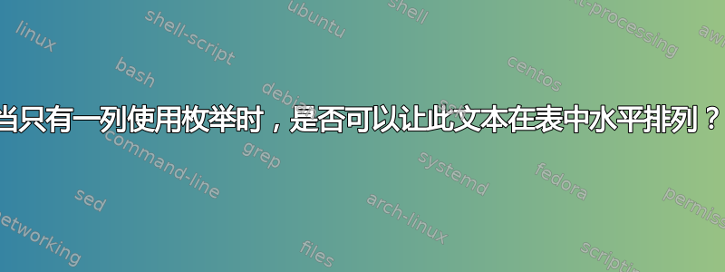 当只有一列使用枚举时，是否可以让此文本在表中水平排列？