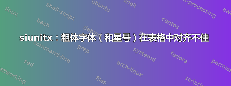 siunitx：粗体字体（和星号）在表格中对齐不佳