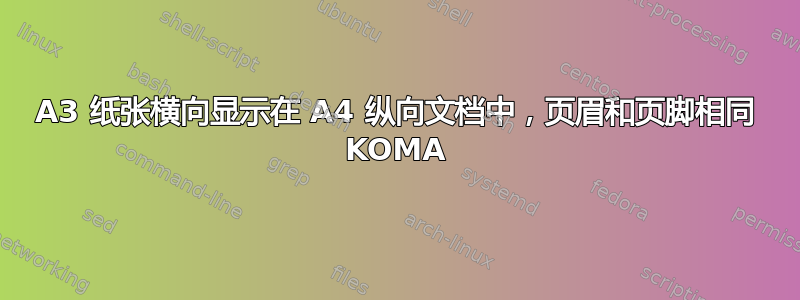 A3 纸张横向显示在 A4 纵向文档中，页眉和页脚相同 KOMA