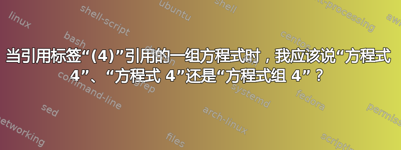 当引用标签“(4)”引用的一组方程式时，我应该说“方程式 4”、“方程式 4”还是“方程式组 4”？