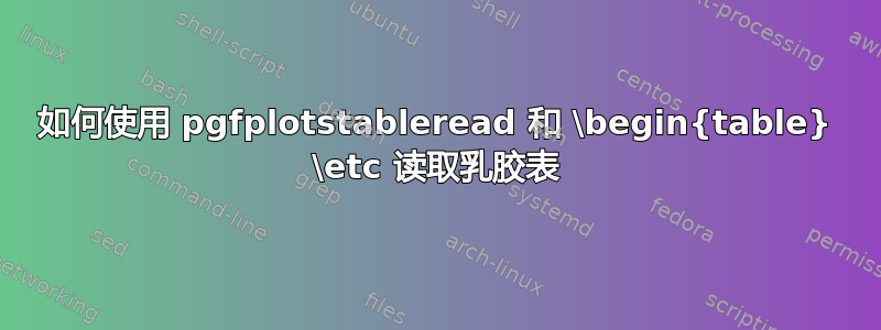 如何使用 pgfplotstableread 和 \begin{table} \etc 读取乳胶表