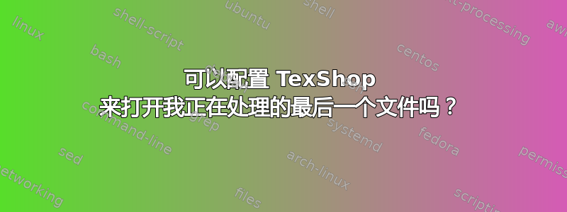 可以配置 TexShop 来打开我正在处理的最后一个文件吗？