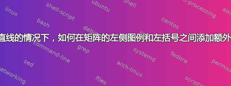 在存在垂直线的情况下，如何在矩阵的左侧图例和左括号之间添加额外的空格？