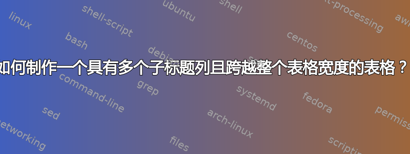 如何制作一个具有多个子标题列且跨越整个表格宽度的表格？