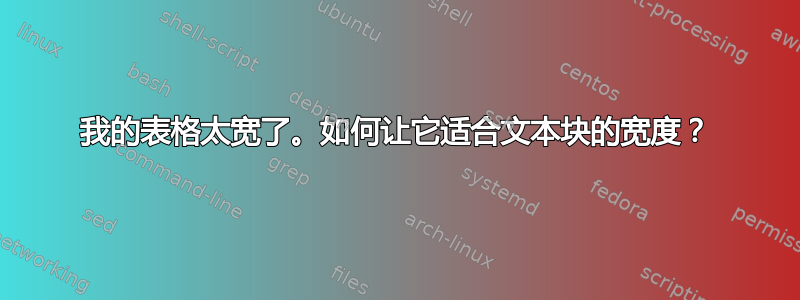 我的表格太宽了。如何让它适合文本块的宽度？