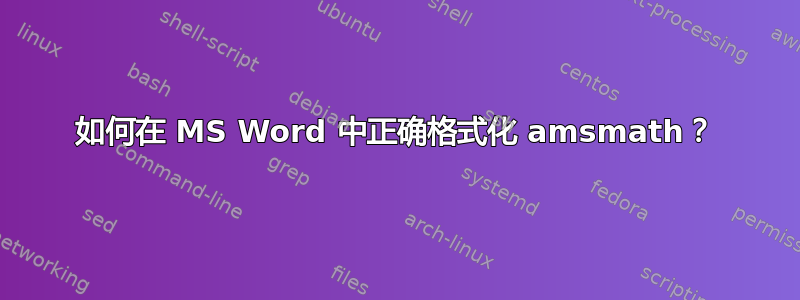 如何在 MS Word 中正确格式化 amsmath？