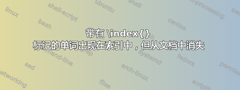 带有 \index{} 标记的单词出现在索引中，但从文档中消失