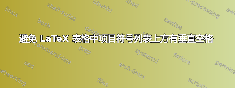 避免 LaTeX 表格中项目符号列表上方有垂直空格