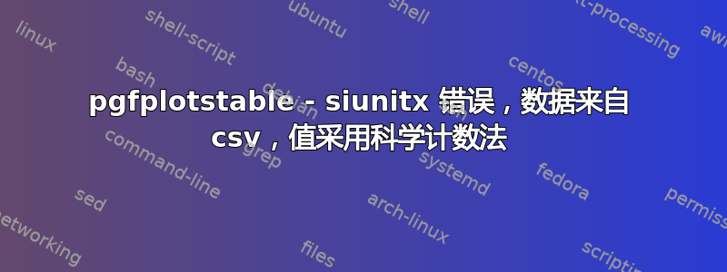 pgfplotstable - siunitx 错误，数据来自 csv，值采用科学计数法