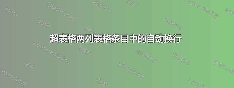 超表格两列表格条目中的自动换行