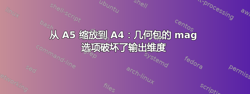 从 A5 缩放到 A4：几何包的 mag 选项破坏了输出维度