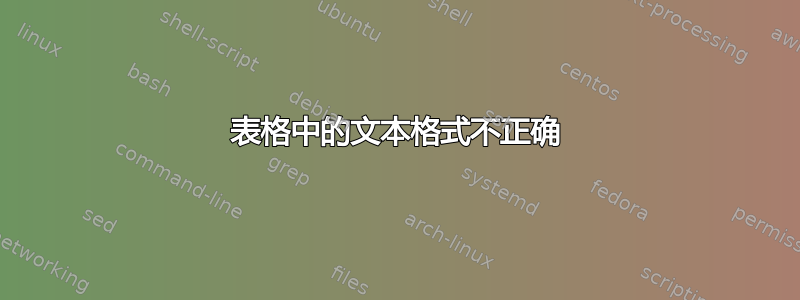 表格中的文本格式不正确