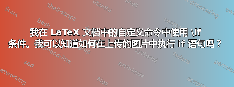 我在 LaTeX 文档中的自定义命令中使用 \if 条件。我可以知道如何在上传的图片中执行 if 语句吗？