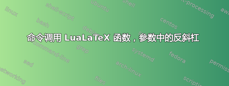 命令调用 LuaLaTeX 函数，参数中的反斜杠