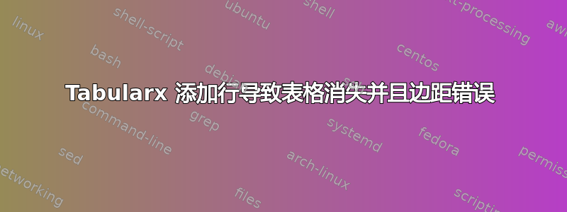 Tabularx 添加行导致表格消失并且边距错误