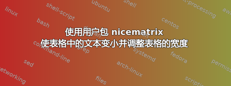 使用用户包 nicematrix 使表格中的文本变小并调整表格的宽度