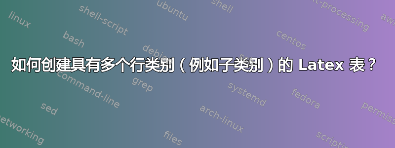 如何创建具有多个行类别（例如子类别）的 Latex 表？