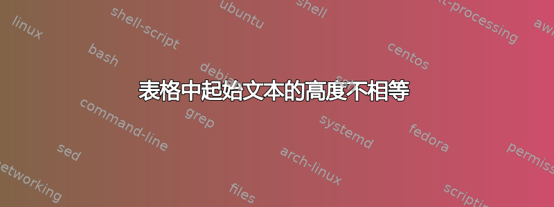 表格中起始文本的高度不相等